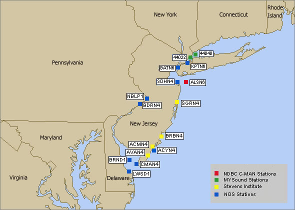 Mesomap of nearby weather buoys